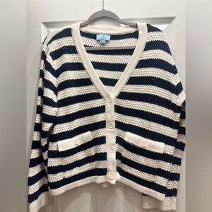 CeCe Navy and Cream Striped Cardigan
